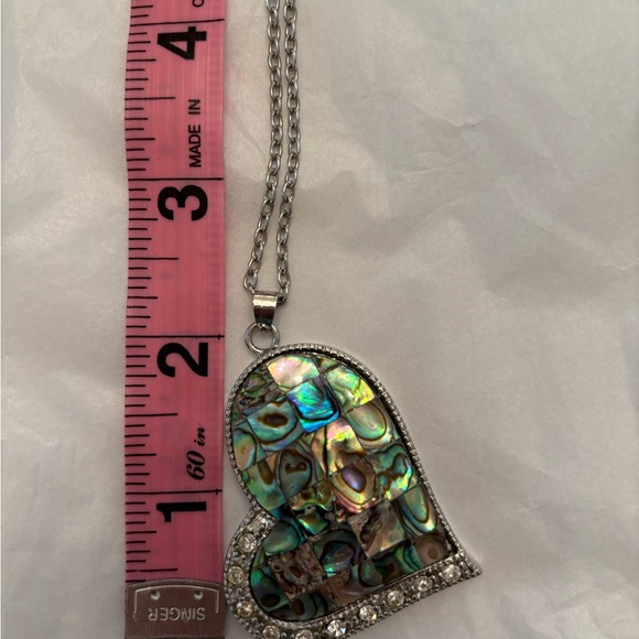 Genuine Abalone Silver Heart Necklace - Picture 7 of 9